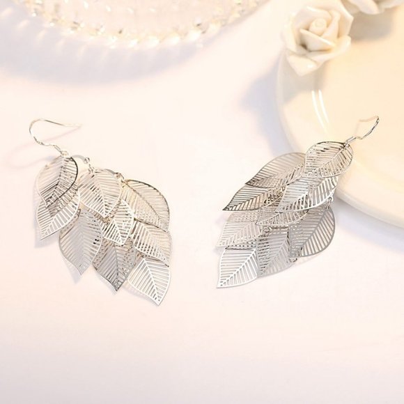NEW 925 Sterling Silver Leaf Drop Earrings - Picture 3 of 4